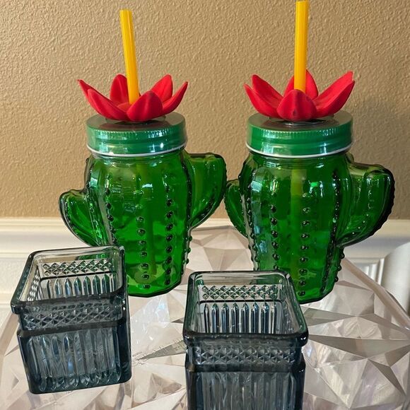 Target Bullseye Glass Cactus Flower Mason Jar Glasses set of 2 Sealed! - Picture 16 of 16